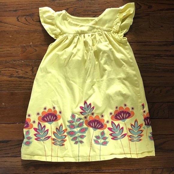 Tea Collection Girls 6 Yellow Flutter Sleeved Knee-Length Dress w/Floral Design - Picture 1 of 7